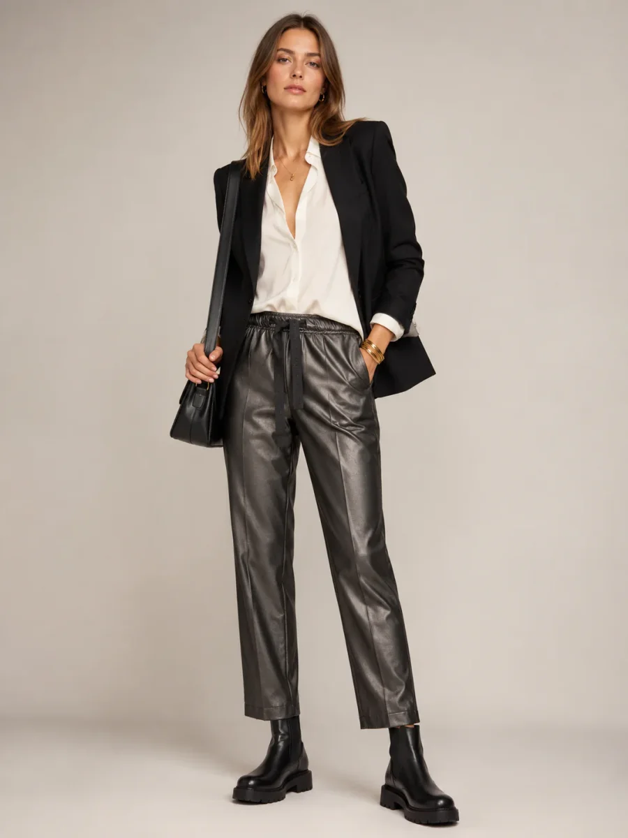Vegane Lederhose „Colette“ Anthrazit