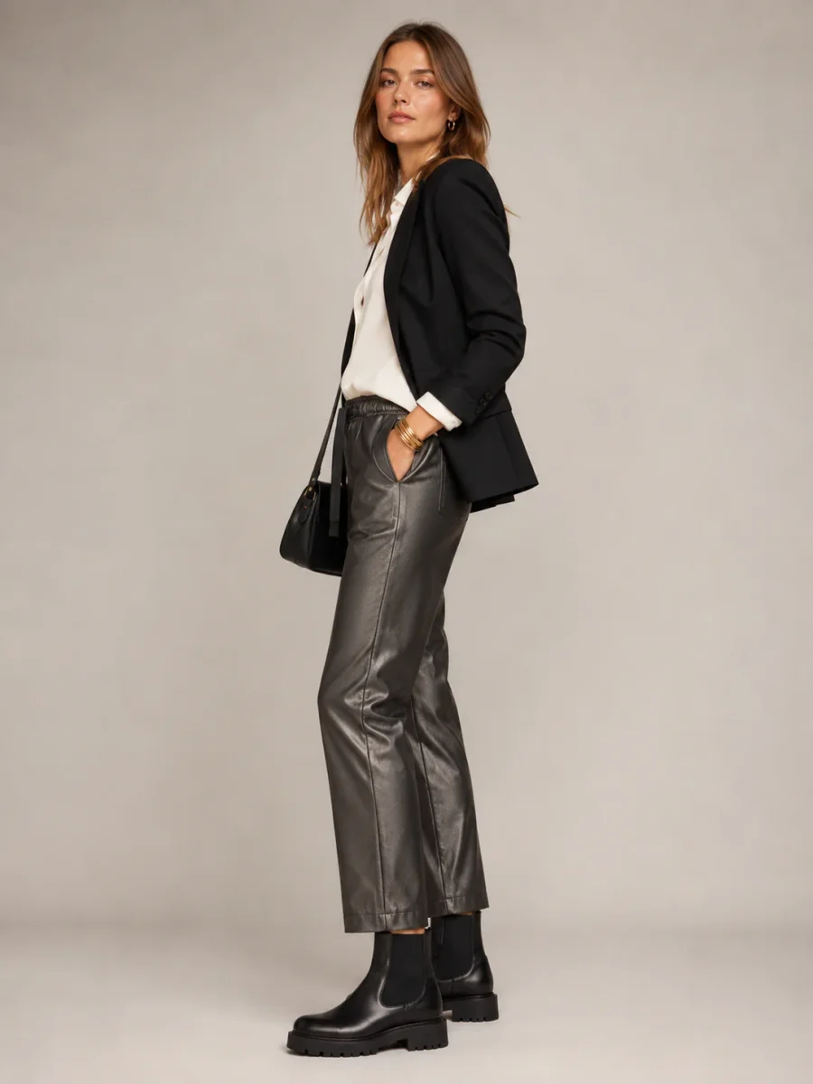 Vegane Lederhose „Colette“ Anthrazit – Bild 4