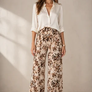 Wide-Leg-Hose „Leopard“ Creme | Beige | Braun